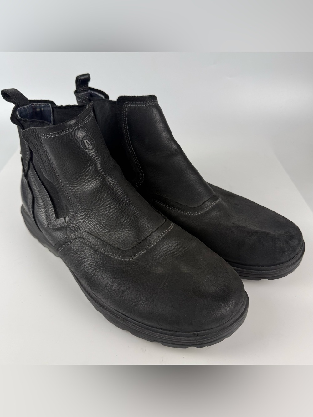 Merrell Mens Chelsea Boots Black Leather Brevard J49497 Pull On SIZE 14